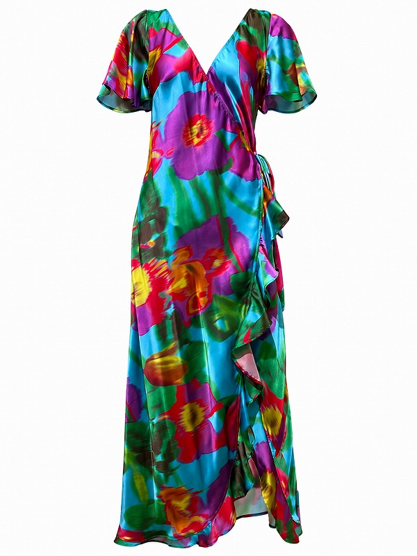 【新品DRESS 1055】トロピカル花柄フィッシュテールロングドレス マルチカラー【asos】